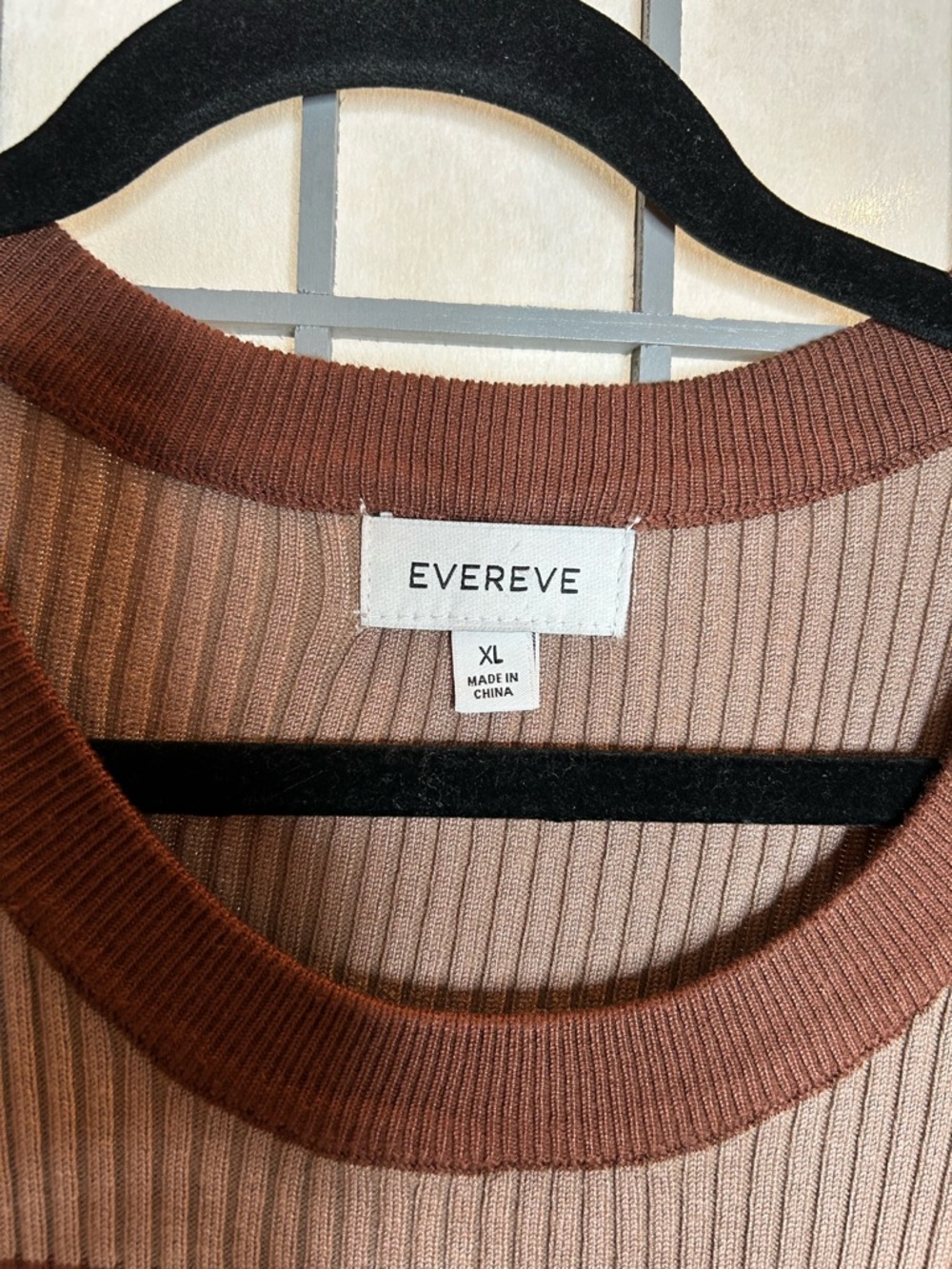 Evereve Ribbed Stripe Long Sleeve Dress in Brown, Black, and Cream - Picture 2 of 5